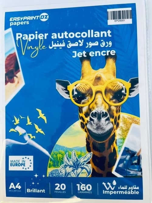 Aucune Papier Vinyle Brillant Waterproof – Autocollant Jet d’Encre | PP 160gsm A4 – Pack de 20 Feuilles