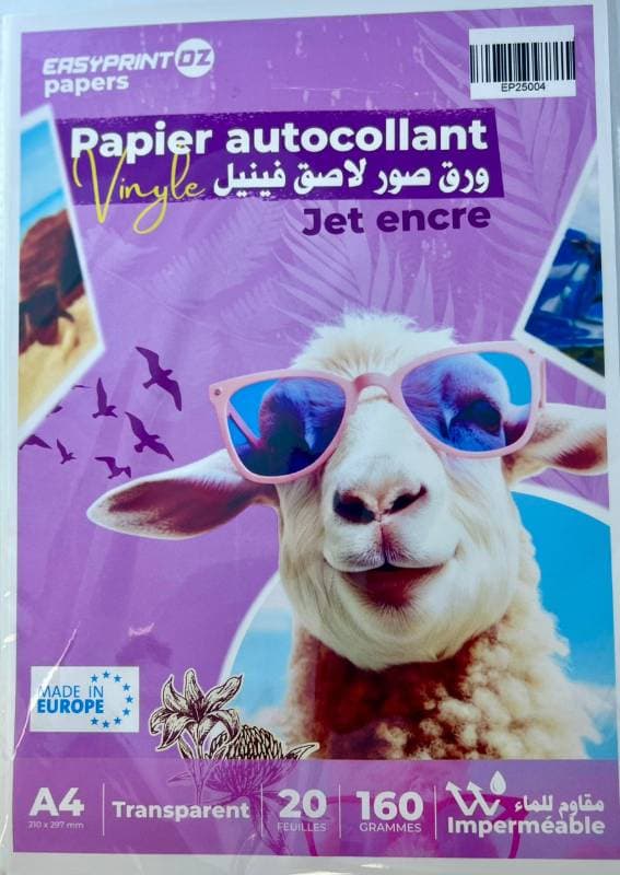 Aucune Papier Autocollant Transparent A4 – Jet d’Encre | 20 Feuilles – Waterproof
